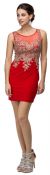 Brocade Beaded Lace Bodice Fitted Short Prom Party Dress in Red